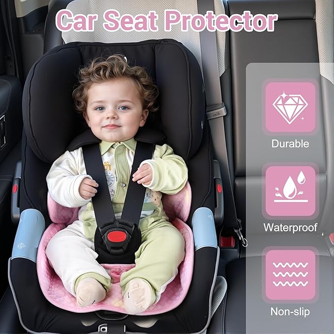 Piddle Pad Car Seat Liner, Waterproof Soft Car Seat Protector for Potty Training, Travel-Friendly Baby Toddler Carseat Cover, Machine Washable Liner for Spills, Potty Accidents (Pink)