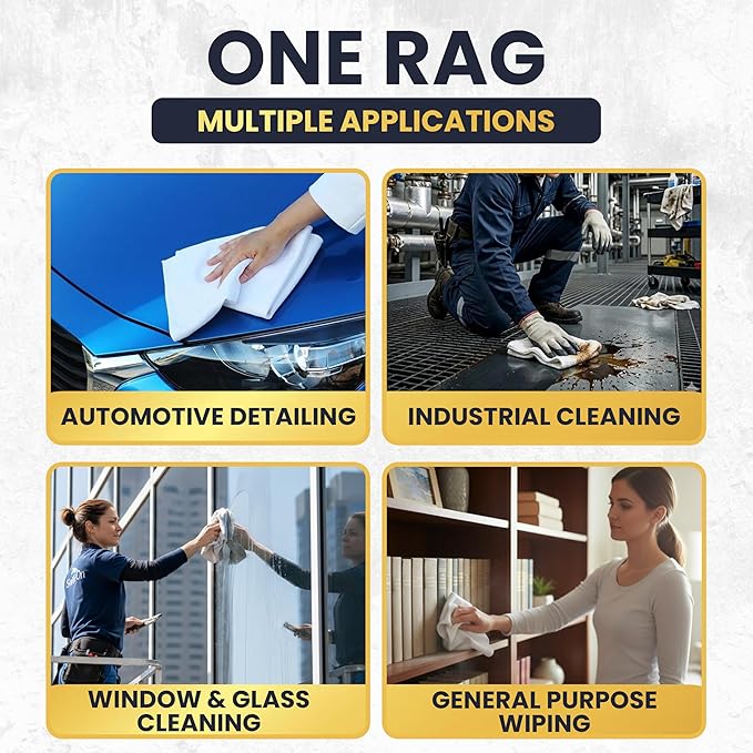Premium New White Cotton Knit T-Shirt Rags (10 lbs. Box of Rags) - Lint-Free, Soft & Absorbent Cleaning Cloths for Auto, Paint, Garage, Staining & Polishing