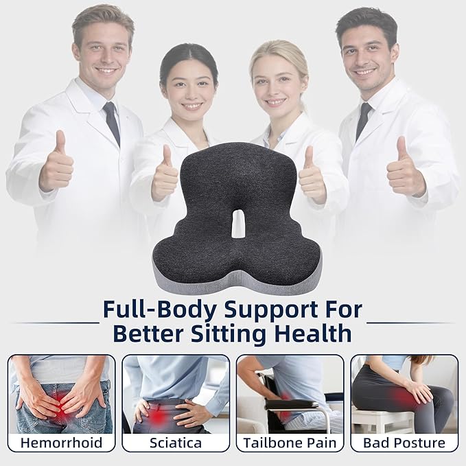 lazyzzz Memory Foam Seat Cushion, Ergonomic Office Chair Seat Cushion with Lumbar Support & Adjustable Strap, Car Seat Cushion Back Pain Relief for Truck Driver, Office Chair, Gaming Chair