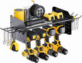 TRZZ Power Tool Organizer Wall Mount, 2-Tier Cordless Drill Rack with 4 Drill Holders and 2 Side Pegboards, Efficient Drill Storage for Garage, Tool Room, and Workshop (Black)