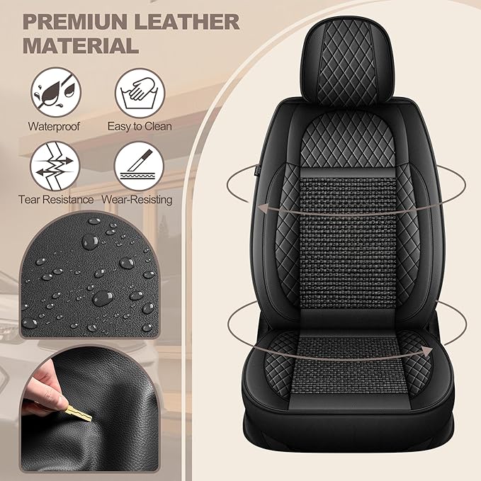 TTX LIGHTING for Mazda CX-5 2013-2026 Car Seat Covers, Breathable Ice Silk & Leather Seat Protector, Cool & Anti-Sweat for Long Driving, Airbag Compatible, 2 Front Seats (Black)