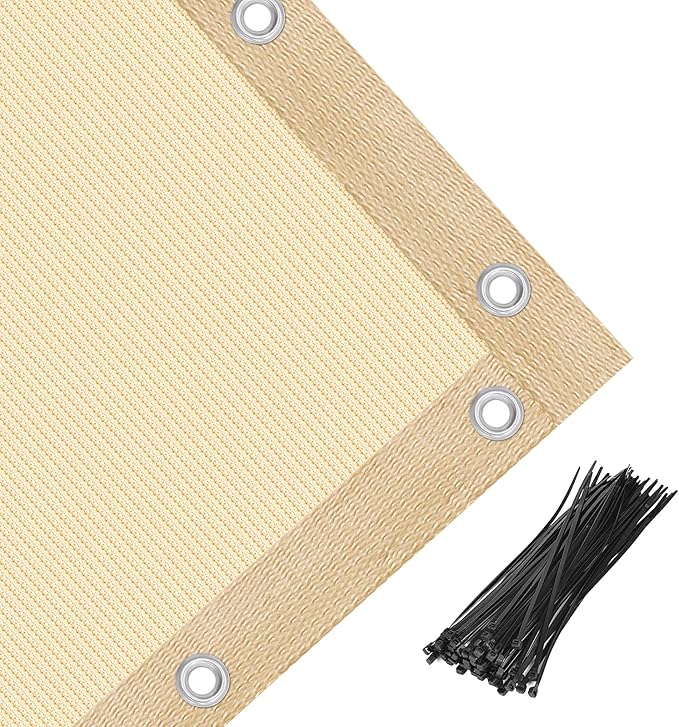 Amagenix 90% Pergola Shade Cover 10' X 20' Sun Shade Cloth with Grommets for Outdoor Garden Patio Porch, Commercial Grade 200 GSM - Cable Zip Ties Included (We Customized) GN108, Wheat