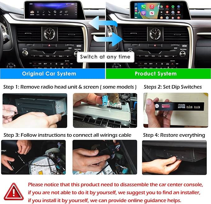 Compatible with Lexus Wireless CarPlay + Android Auto + Mirrorlink Retrofit Kit, Support NX UX LC RC 2014-2019, ES 2015-2019, GS LS RX LX 2016-2019 with Joystick/Small Touchpad
