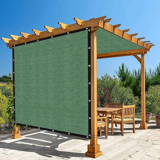 Amagenix 90% Pergola Shade Cover 7' X 12' Sun Shade Cloth with Grommets for Outdoor Garden Patio Porch, Commercial Grade 200 GSM - Cable Zip Ties Included (We Customized) GN108, Green