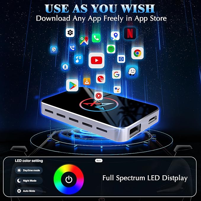 Wireless CarPlay Adapter for iPhone, 3 in 1 AI Box Surpports with OEM Wired to Wireless Apple CarPlay, Android Auto and Streaming Netflix/YouTube/TikTok, Plug and Play, Stable Connection, HDMI Output