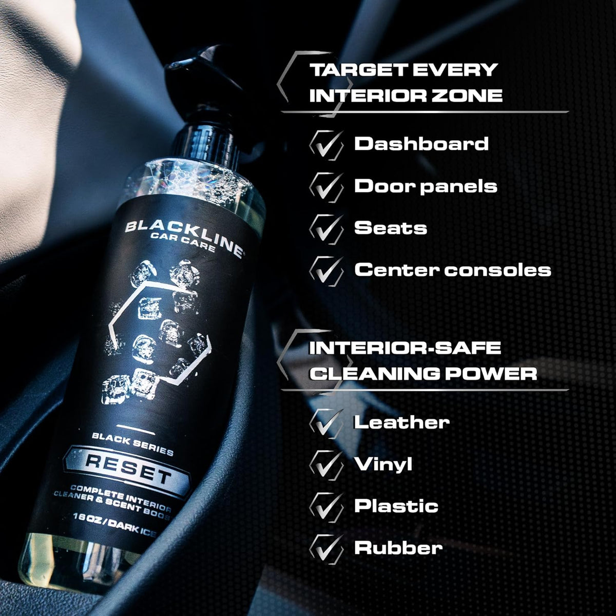 Blackline Luxury Scented Interior Cleaner Reset Deep Cleans & Deodorizes All Surfaces, pH-Neutral High-Foam Formula, Long-Lasting Premium Fragrance for Car