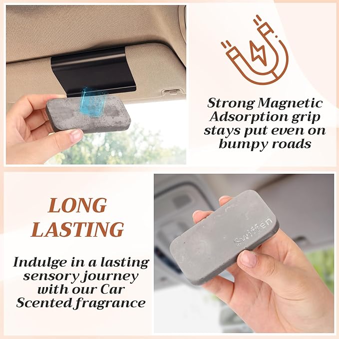 2 Pcs Car Air Freshener Set Stone Air Freshener Vehicle Scent Diffuser Car Odor Eliminator, 2 Long Lasting Scents Amber Tectona Grandis Refills, Metal Clip Included