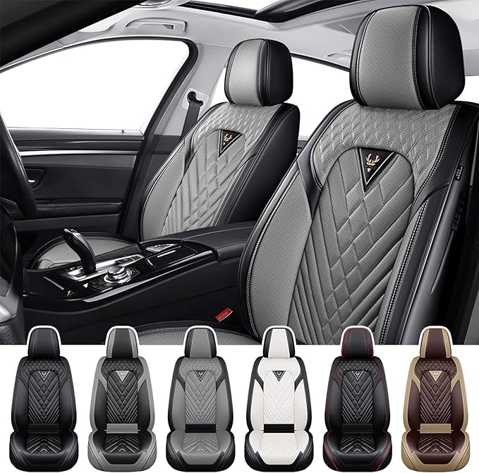Truck Seat Covers for Ford F250 2011-2026, Waterproof Premium Leather Full Coverage Car Seat Cover, Muscle Sport Style Auto Interior Seat Cover Sets (Front Set/Black Gray)