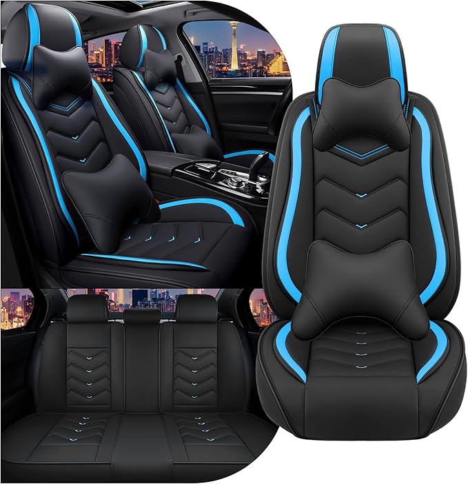 CTDS Car Seat Covers for Toyota RAV4 2000-2026, Stylish Sport Seat Cover, Premium Nappa Leather Car Seat Cover. Automobile Seat Covers Sets.(Luxury 5 Seats/Black Blue)