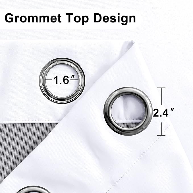XWZO White 100% Blackout Curtains with Tiebacks- 2 Thick Layers Completely Shaded Window Treatment Thermal Insulated Lined Drapes with Grommets for Bedroom/Laundry, White, W38 x L54, Set of 2 Panels