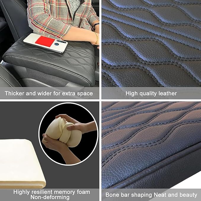 Leather Car Armrest Box Pad for Tesla Cybertruck 2023 2024, Memory Foam Car Center Console Cover Comfort Waterproof Arm Rest Cushion Pad Universal Accessories,A/Black