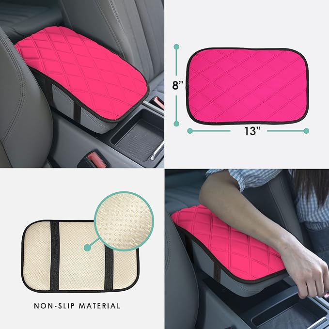 FH Group Neosupreme Pink Diamond Pattern Center Console Pad – Water-Resistant Armrest Cover Protector for Cars, SUVs & Trucks