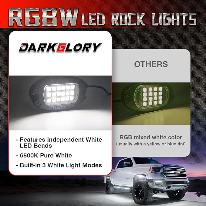 8 Pods Metal RGBW Rock Lights,LED Upgraded RGB Underglow Lights for Truck Jeeps ATV UTV Golf Cart RZR SXS Offroad,IP68 Waterproof Metal Multicolor Neon Underglow Kit with APP/RF Remote Music Mode,12V