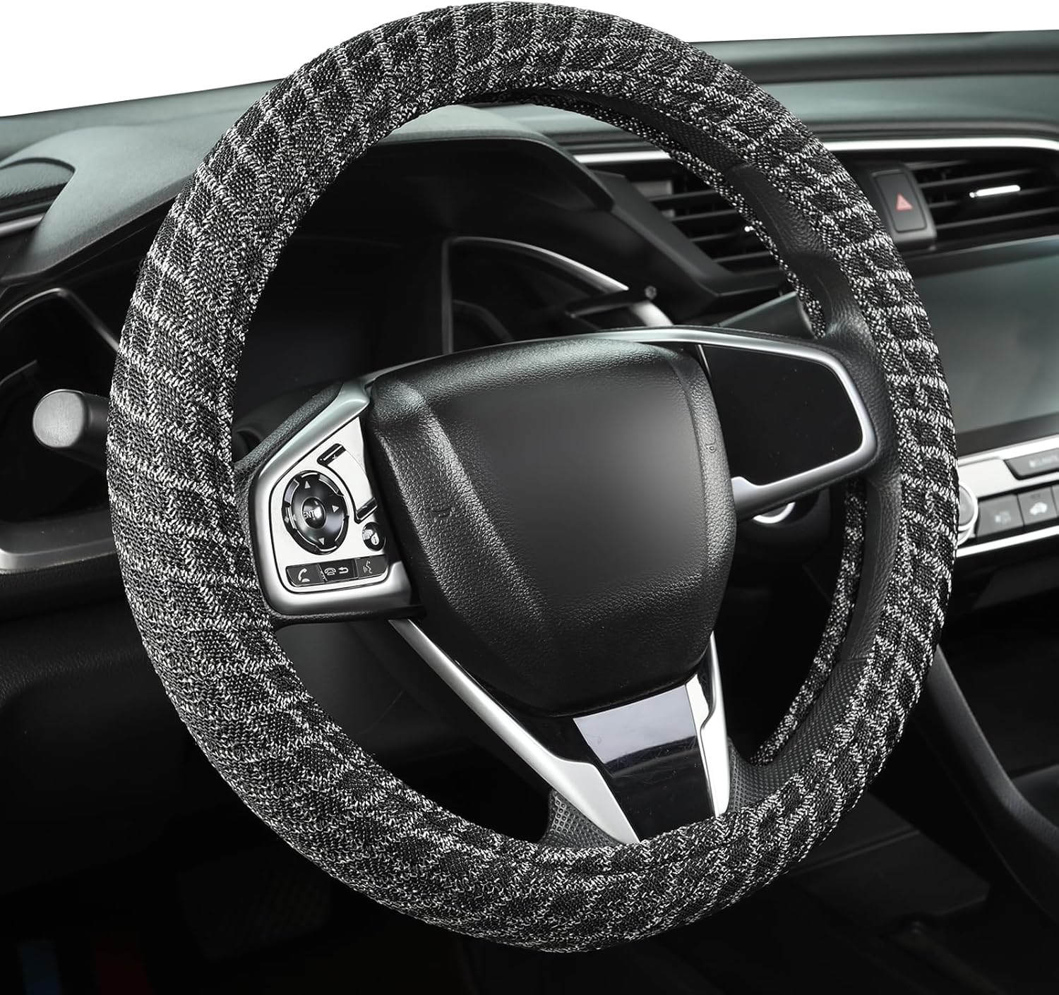 Auto Newer Breathable Steering Wheel Cover Suitable For Four Seasons，Anti-Slip Design，Odorless，Easy Carry Unviersal Fit for Truck SUV Sedans Vans,Interior Accessories Standard Size[14" 1/2-15"]（Black）