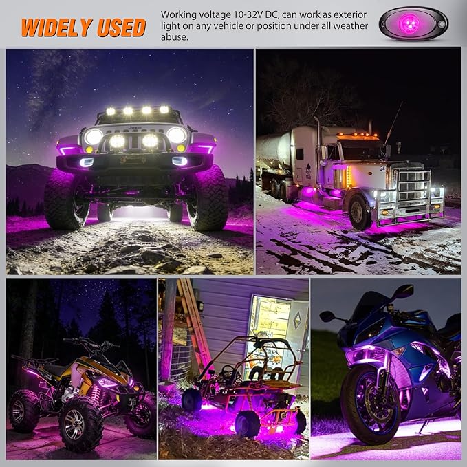Nilight LED Rock Light 6PCS Pink Purple Underglow Wheel Well Fender Pods Waterproof Exterior Underbody Roof Rack Side Lamps for 12V 24V Car Truck Pickups ATV UTV SUV Motorcycle Boat