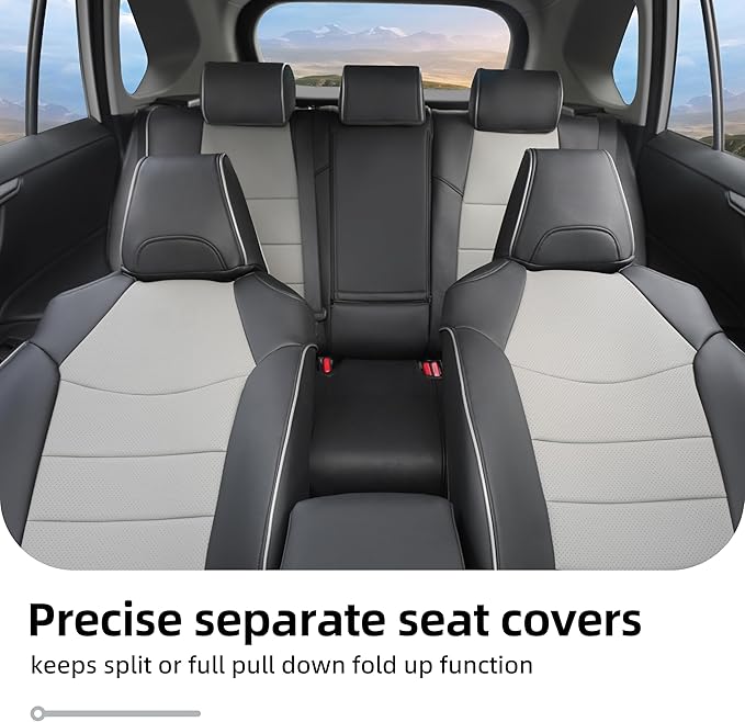 Lolcar Rav4 Seat Covers Custom Fit for Toyota Rav4 2019 2020 2021 2022 2023 2024 2025 LE,XLE,XLE Premium,Limited, Leather Truck Seat Cover Full Set for SUV,Faux Leather(Black/Gray)