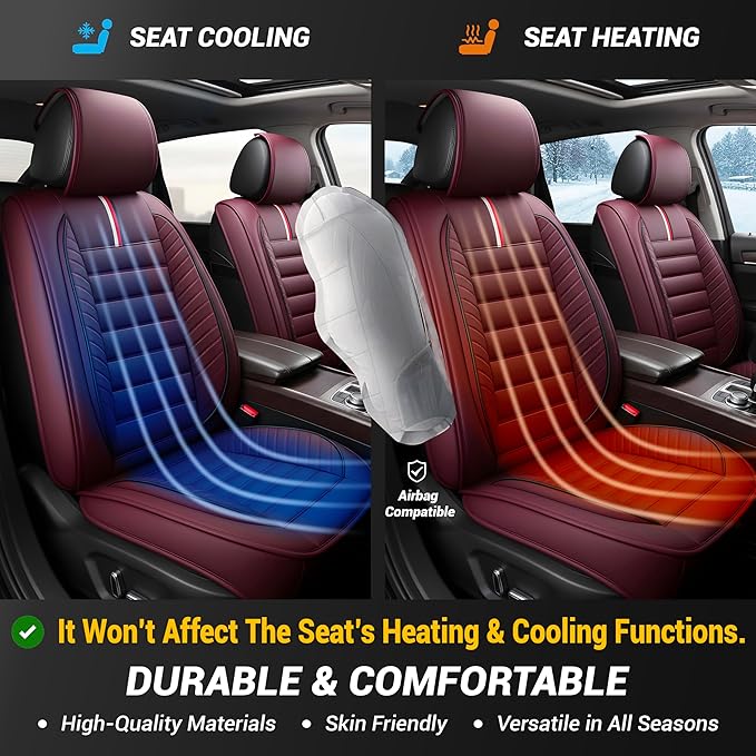 OASIS AUTO Car Seat Covers Full Set Premium Waterproof Faux Leather Cushion Universal Accessories Fit SUV Truck Sedan Automotive Vehicle Auto Interior Protector (OS-001 Burgundy)