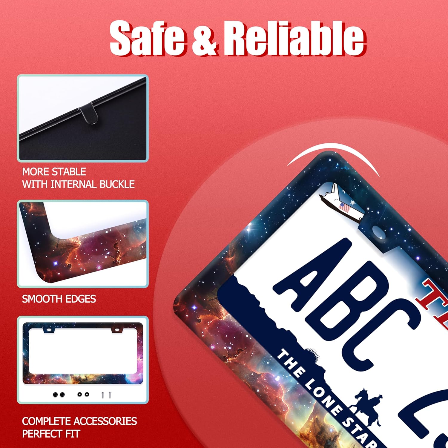 Beautiful Galaxy License Plate Frame Funny Universe License Plate Frames Stainless Steel Accessories Cars Decor with 2 Holes and Screws Fits Standard Us Ca Vehicles License Plate Holder 12.2 X 6 Inch