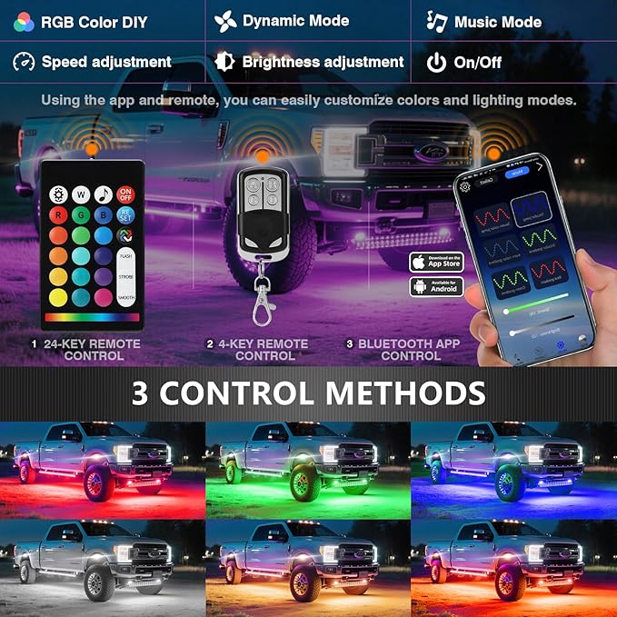 12 Pods Segmented Alloy RGB LED Rock Lights for Trucks Jeeps Golf Cart Offroad ATV UTV SXS, Waterproof Shockproof Metal Underglow Kit with APP/RF Control Sync Music Multicolor Underbody Fender Light