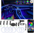 6 in 1 Car Led Strip Lights with App Control, RGB Colors Interior Car Lights, Ambient Led Lighting Kit, 4 Light Flashing Modes, USB Neon Accessories for Doors, Center Console