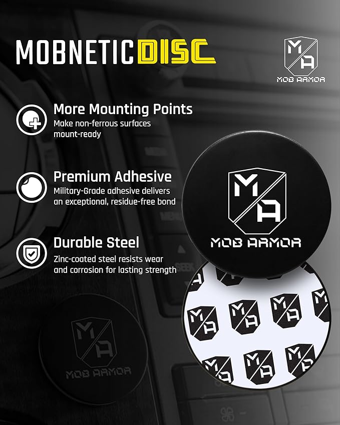 Mob Armor Magnetic Phone Mount Plates - Strong Adhesive Steel Discs for MobNetic Maxx & Mob Magnetic Car Mounts, Compatible with Phone Magnet Plates, Vehicle Accessory - Black (2 Pack)