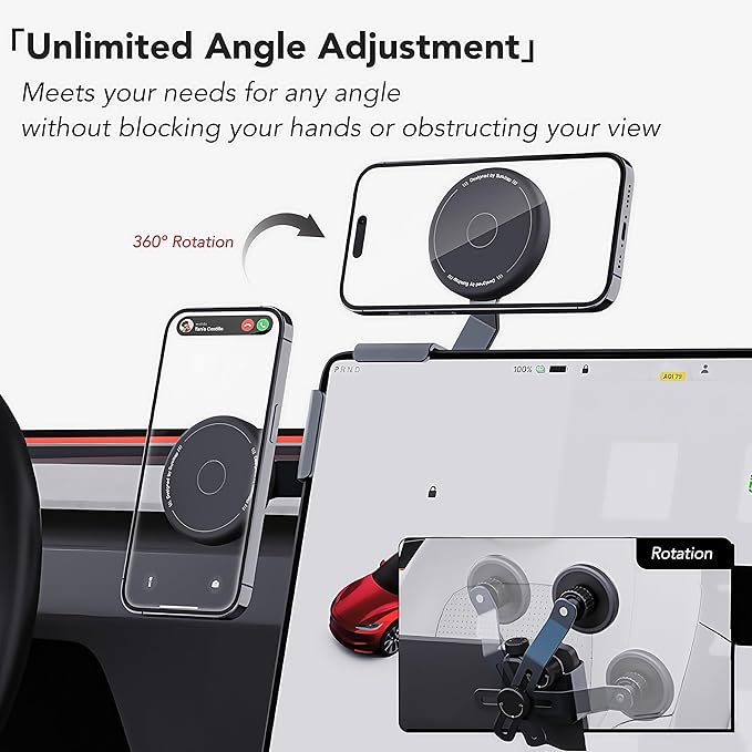 Persevere for Tesla Phone Mount Model 3/Y/S/X, Strong Magnetic Silicone Head, Adjustable Arm Phone Holder, for All Smartphones Models and 2CM Center Screen(Curved Screen Not Supported), Left