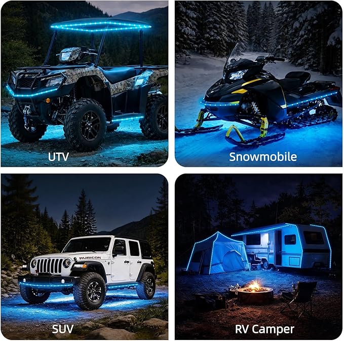 12V Marine Boat LED Light Strip Super Bright, 2 Pack 4FT IP68 Fully Waterproof RV Front Cap Lights, Golf Cart Underglow Roof Lights Strip for Truck ATV UTV SUV Car Pickup Trailer, Cuttable, Blue
