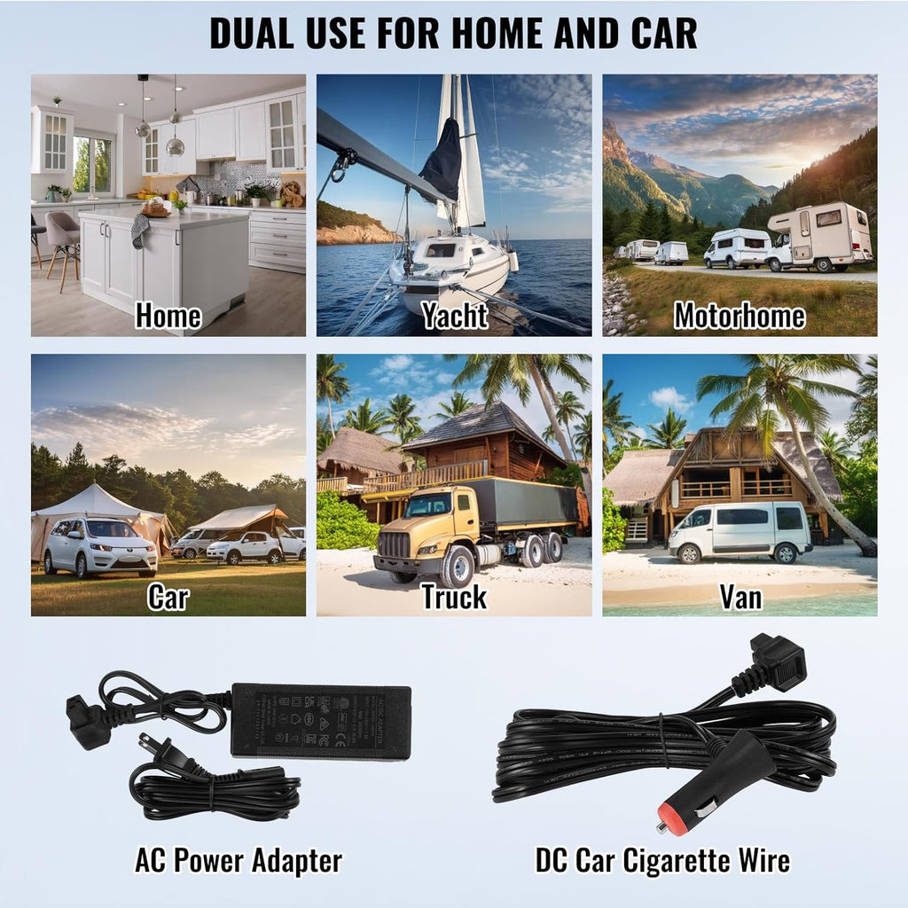 VEVOR NLS35, 12 Volt Car Refrigerator Fridge, 25Liter(26.4qt) Dual Zone Portable Freezer, -4℉-68℉ Adjustable Range, 12/24V DC and 100-240V AC Compressor Cooler for Outdoor, Camping, RV, Grey