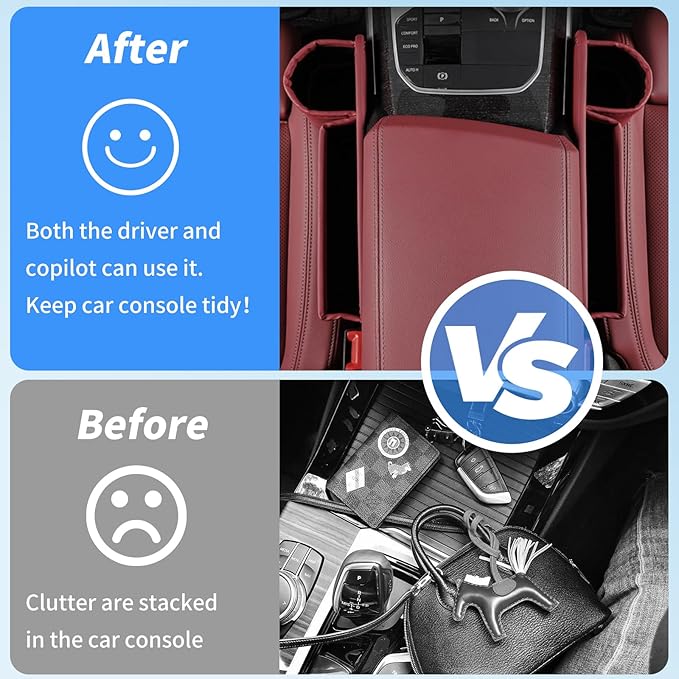 Kwak's Car Seat Gap Filler Organizer (2PC) – Fits 0.2"-1.2" Gap Premium Leather Car Console Organizer for Phone/Keys – Universal Front Seat Organizer for Car SUV Truck (Red)