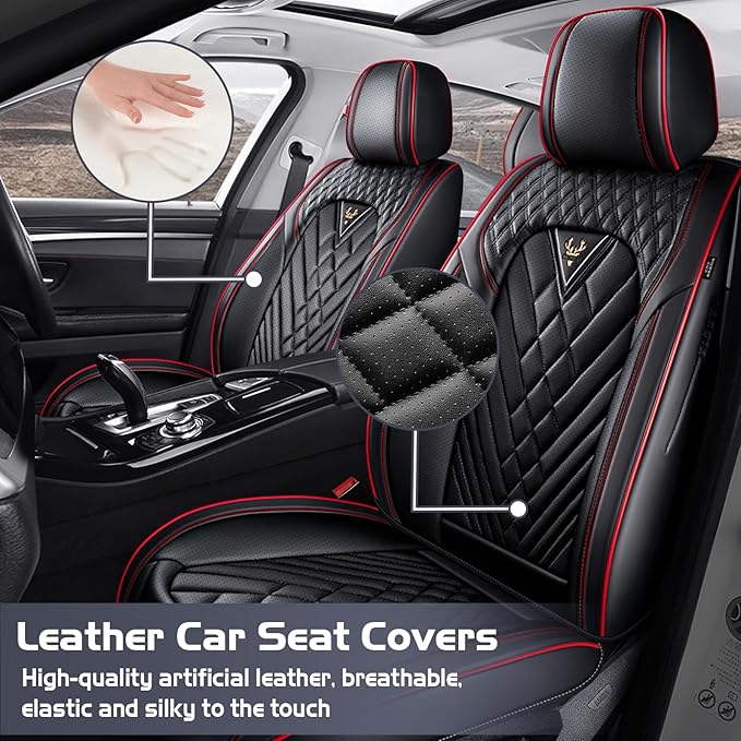 Truck Seat Covers for Ford Bronco 2021-2026, Waterproof Premium Leather Full Coverage Car Seat Cover, Muscle Sport Style Auto Interior Seat Cover Sets (Full Set/Black Red)