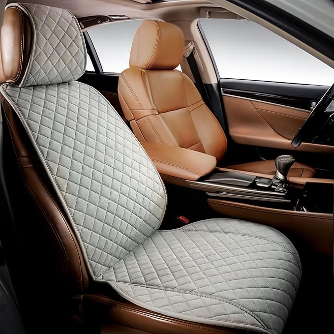 IVICY Faux Suede Front Car Seat Cover – Durable, Non-Slip Seat Protector for Cars – 1 Unit, Light Gray