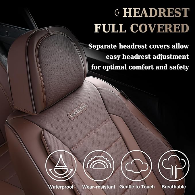 Coverado Car Seat Covers Front, Seat Covers for Cars, Waterproof 2-Pack Car Seat Cushions, Leather Carseat Seat Protectors, Universal Seat Covers Fit for Most Sedans SUV Pick-up Trucks(Brown)
