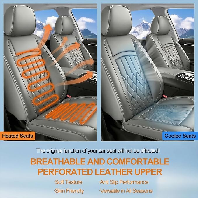 Fit RDX Car Seat Covers for Acura RDX 2010-2026 - Premium Leather, Waterproof, All-Weather, Airbag Compatible, Breathable, Easy Install, Seat Protectors, Only 2 Front seat Covers, Gray