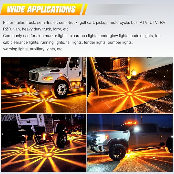 BJZ 2Pcs Amber Watermelon LED Strobe+Constant Marker Lights Dual Function Watermelon-shaped Side Marker Clearance Tail Top Cap Roof Lights for Trailer Truck Semi-trailer Heavy-duty Truck Bus Van
