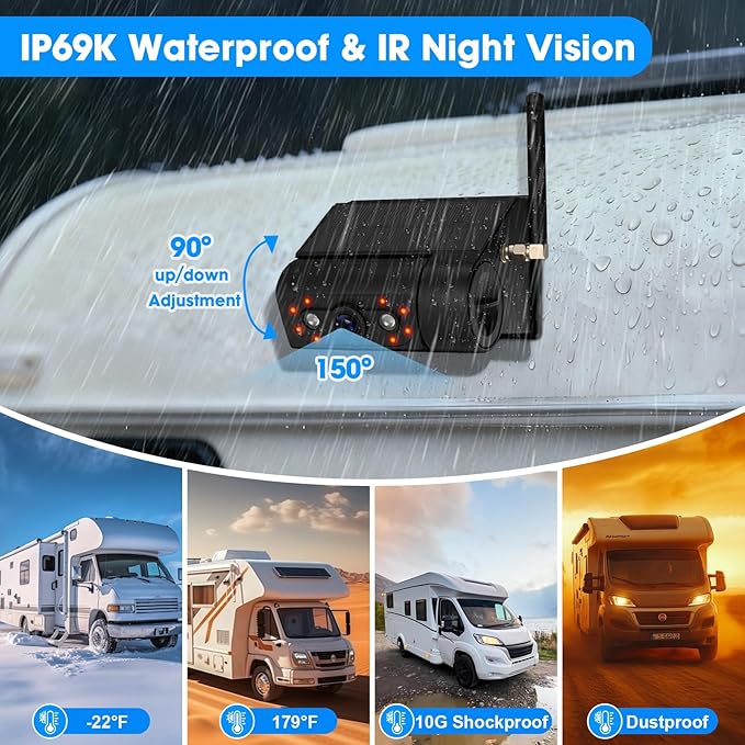 2 Magnetic Wireless Backup Camera: 3 Min Install 7" HD1080P Monitor, Rechargeable No Wiring Scratch-Proof Waterproof IR Night Vision Solar Wireless Backup Camera for Trucks/RV/Trailer/Camper/SUV