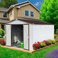 10 x 8 FT Outdoor Storage Metal Shed, Bike Garden Tool Shed with Slooping Roof, Lockable Doors and Aluminum Frames, Shed Easy to Assemble for Garden, Patio, Lawn, White