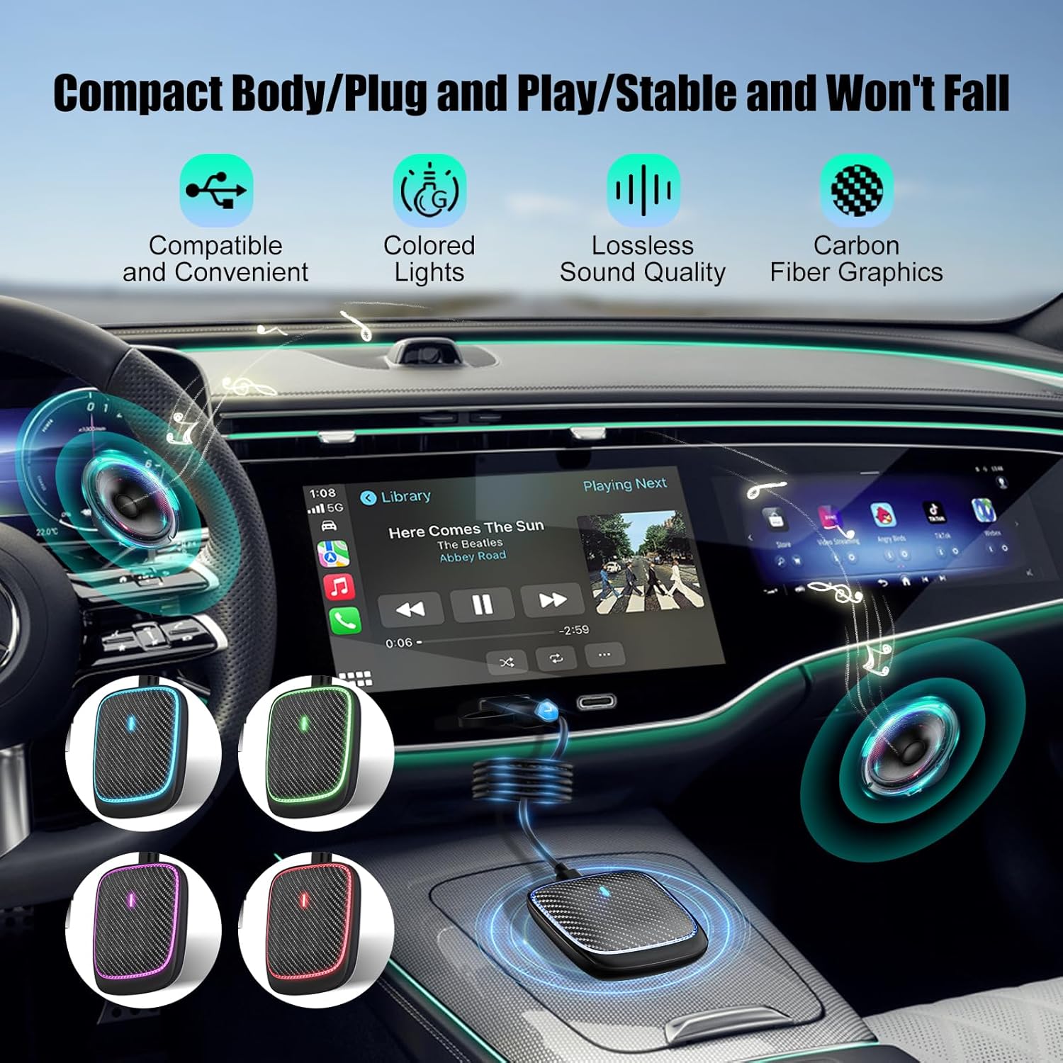 Wireless CarPlay Adapter for iPhone,Convert Wired to Apple Car Play Wireless Adapter, Plug and Play, with 60CM Extension Cable USB & Type-C, Connection Stable No Delay