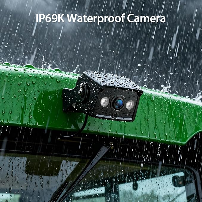 ZEROXCLUB 7" 1080P Wired Rear View Backup Camera System, Dual Split Screen IP69K Waterproof Reverse Camera, Vibration-Proof 10G for Tractor, Truck, Trailer, Combine, Heavy Equipment, BH701