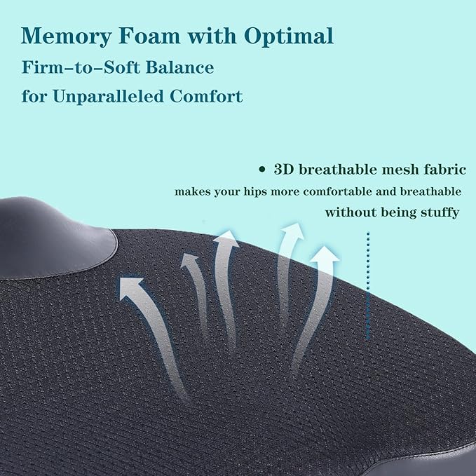 Decompression Cushion, Comfort Memory Foam Seat Cushion for Car Seat Drivers, Tailbone (Coccyx) Pain Relief Cushion, Office Chair Cushion (Gray)