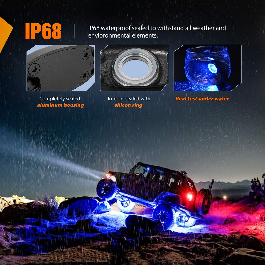 Nilight LED Rock Light 4PCS Underglow Wheel Well Pods Waterproof Exterior Underbody Roof Rack Side Lamps for Car Truck Pickups ATV UTV SUV Motorcycle Boat, Blue Color