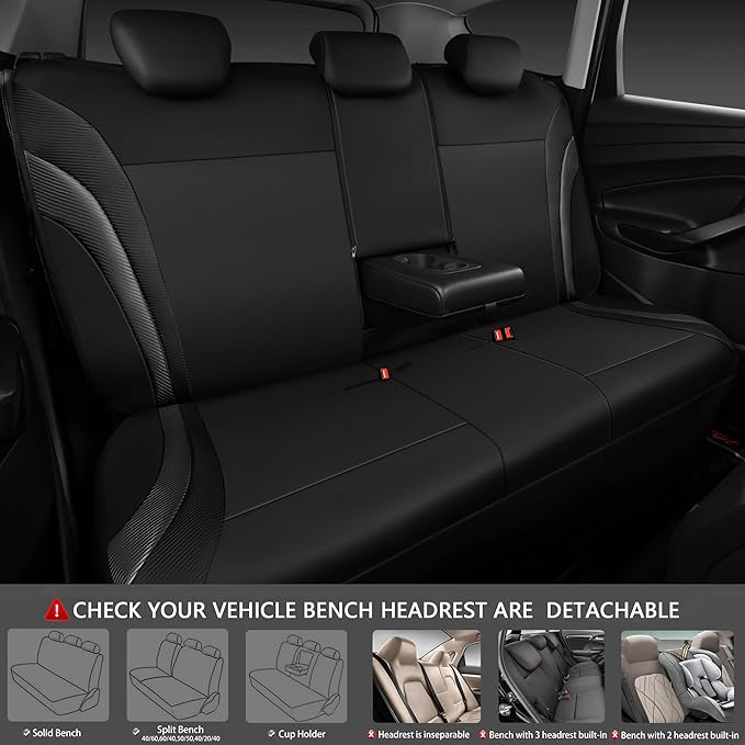 CAR PASS Premium Carbon Fiber Leather Car Seat Covers Full Set and Waterproof Car Floor Mats,Airbag Compatible,Automotive Interior Covers for Sedans,Trucks,Vans,SUV with Car Carpet Mats(Black)