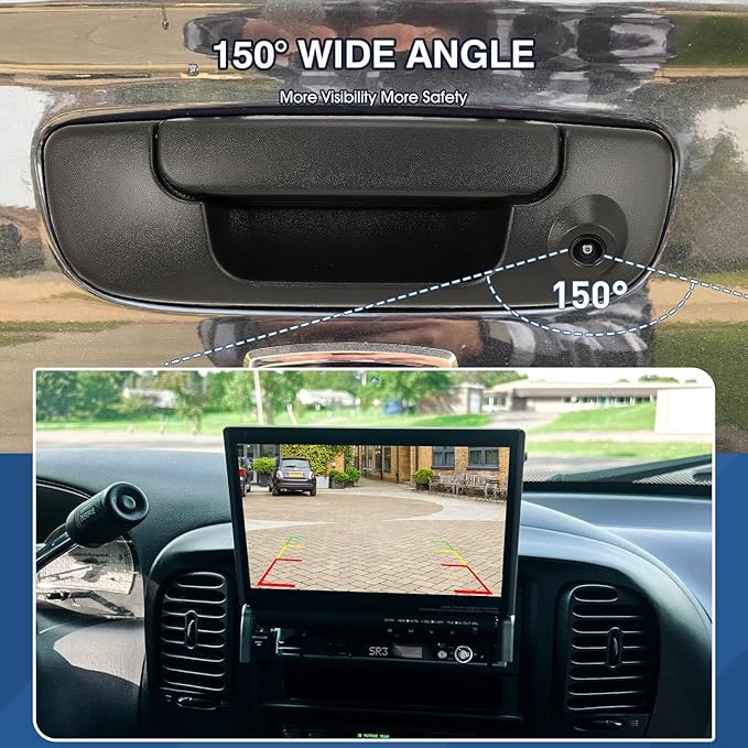 Tailgate Handle Backup Camera Fit for Dodge RAM 1500 2500 3500 2002-2008 Tailgate Reversing Rear View Park Assist Camera RCA Plug Replaces 55276237AA