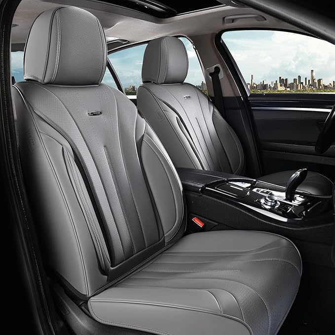 Coverado Gray Car Seat Covers Front Seat, 2 Pack Waterproof Leather Seat Covers, Front Seat Covers for Cars, Breathable Car Seat Protector Universal Front Car Seat Cushion Fit for Most Cars, Trucks