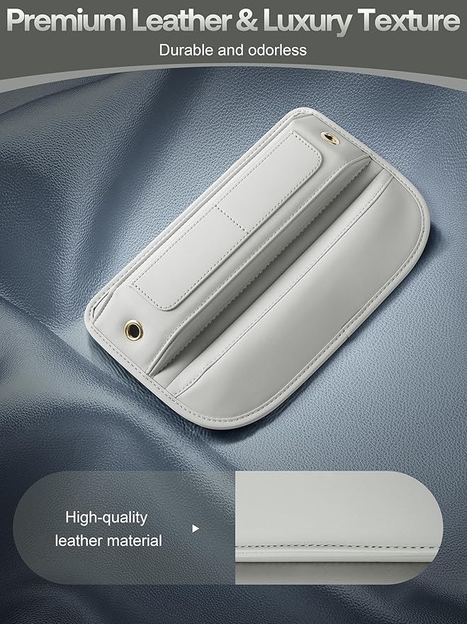 Universal Fit Premium Leather Car Seat Gap Filler Organizer, Center Console Organizer with Card Slots, Clever Gifts for Car SUV Truck Owners (Beige, 2 Pack)