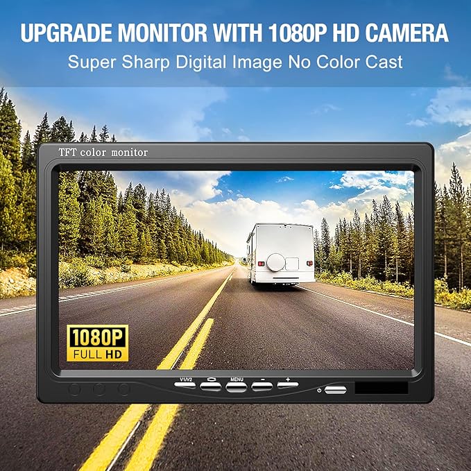 Upgrade Backup Camera Monitor Kit 7" HD 1080P Monitor IP69 Waterproof Rearview Reversing Rear View Camera for Truck Trailer RV Pickup (TZ101)