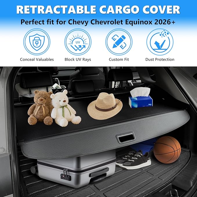 MIALUTY® Cargo Cover for 2025 2026 Chevy Equinox Retractable Trunk Cover Equinox Accessories Anti-Peeping Anti-Theft Privacy Screen,Trunk Luggage Shield Shade Carbon Fiber Texture