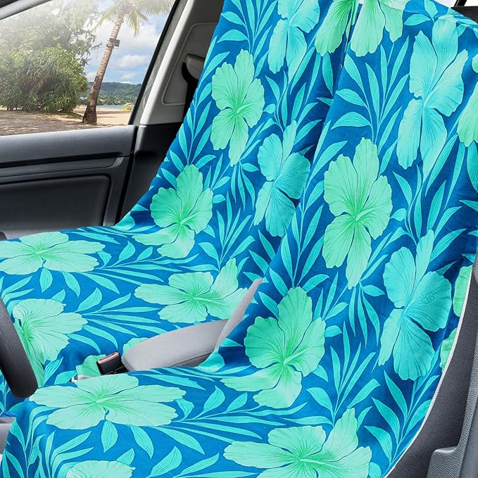2 Pack Car Seat Towel Covers with Storage Bag 63 x 32 Inch Athletic Running Towel Seat Sweat Washable Non Slip Cover Gift for Car Outdoor Sport Activities (Floral Hibiscus)