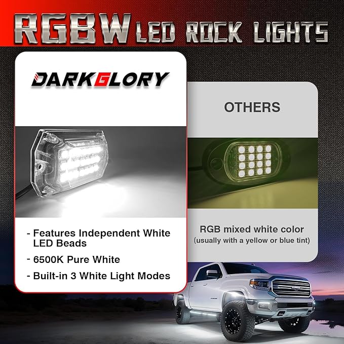 20 Pods Full Angle RGBW LED Rock Lights for Truck Jeeps RV Pickup Offroad UTV SUV Van, Upgraded RGB Waterproof Multicolor Neon Underglow Kit with APP/RF Remote Vehicle Underbody Light Underneath 12V