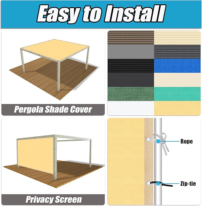 Amagenix 90% Shade Fabric 6'X 8' Sand Sun Shade Cloth with Grommets for Pergola Replacement Shade Cover Canopy, Heavy Duty, Cable Zip Ties Included (We Customized)
