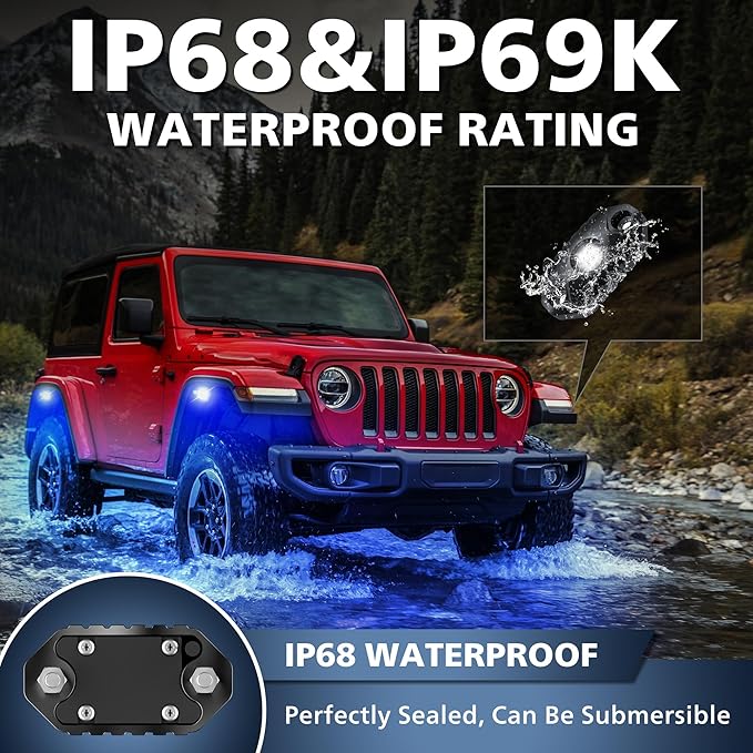4WDKING Red LED Rock Lights, 2 Pods IP68 Waterproof Underbody Glow Trail Rig Lamp LED Neon Lights for Truck Off Road Truck Car Boat ATV SUV Motorcycle